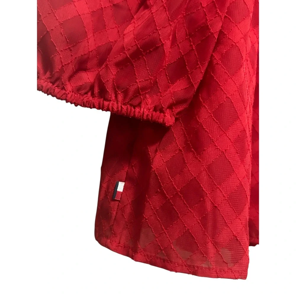 Tommy Hilfiger Women Red Diamond Textured Peplum Blouse‎ Top Size L
